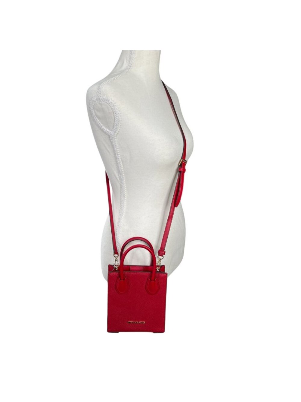 Michael Kors Mercer Extra-Small Pebbled Leather Crossbody Bag Red